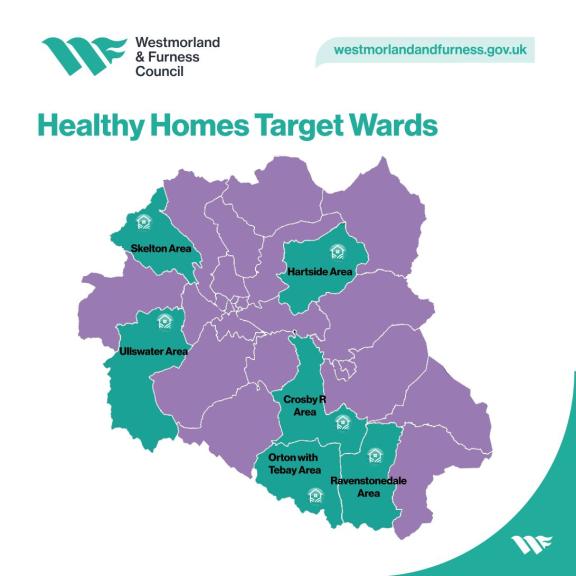 Map of Eden district area, highlighting target wards, Crosby Ravensworth, Hartside, Skelton, Orton with Tebay, Ullswater, and Ravenstonedale in teal